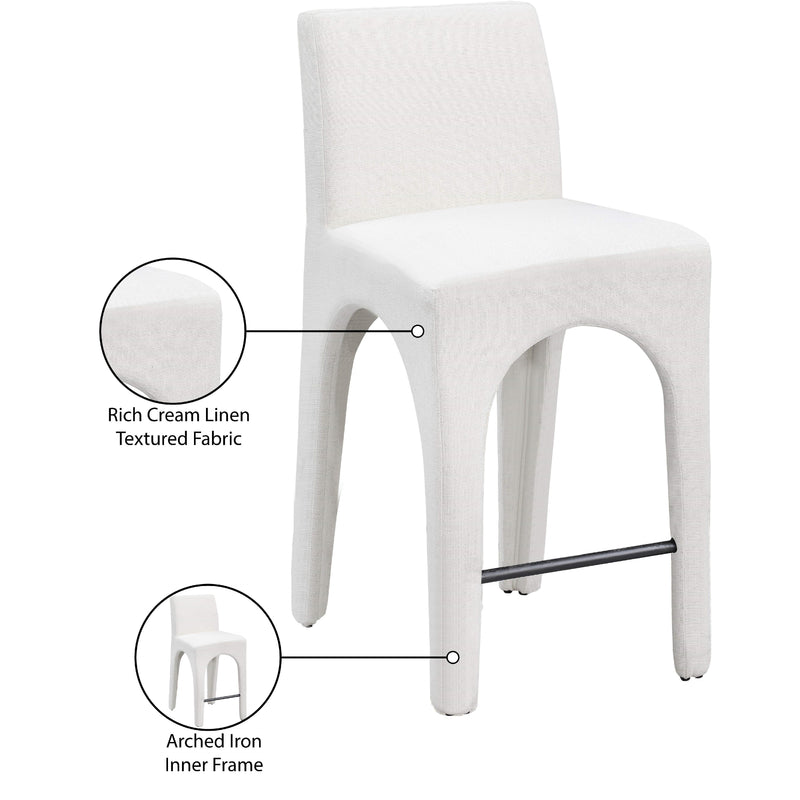 Meridian Gramercy Cream Linen Textured Fabric Stool IMAGE 10