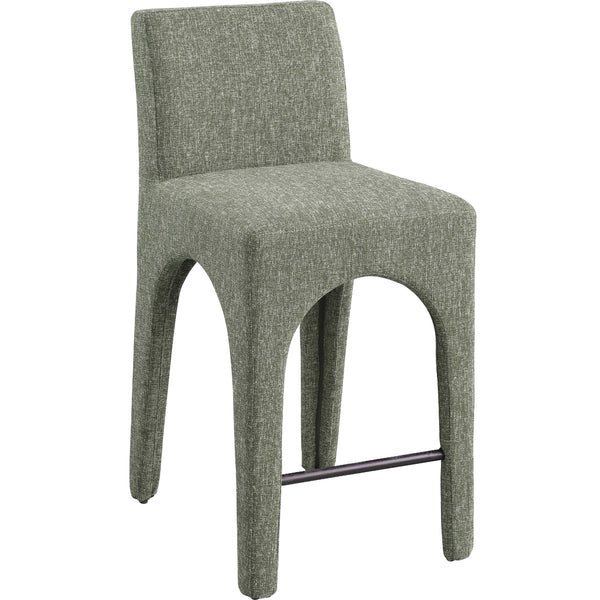 Meridian Gramercy Green Linen Textured Fabric Stool IMAGE 1