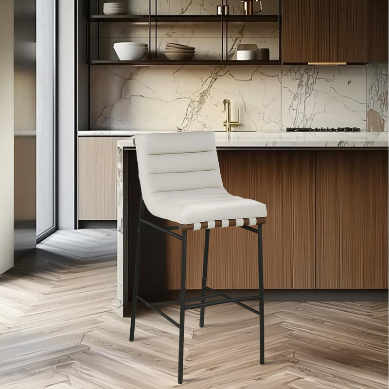 Meridian Burke Cream Vegan Leather Bar Stool IMAGE 2