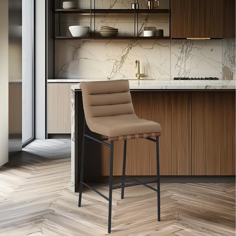 Meridian Burke Tan Vegan Leather Bar Stool IMAGE 2