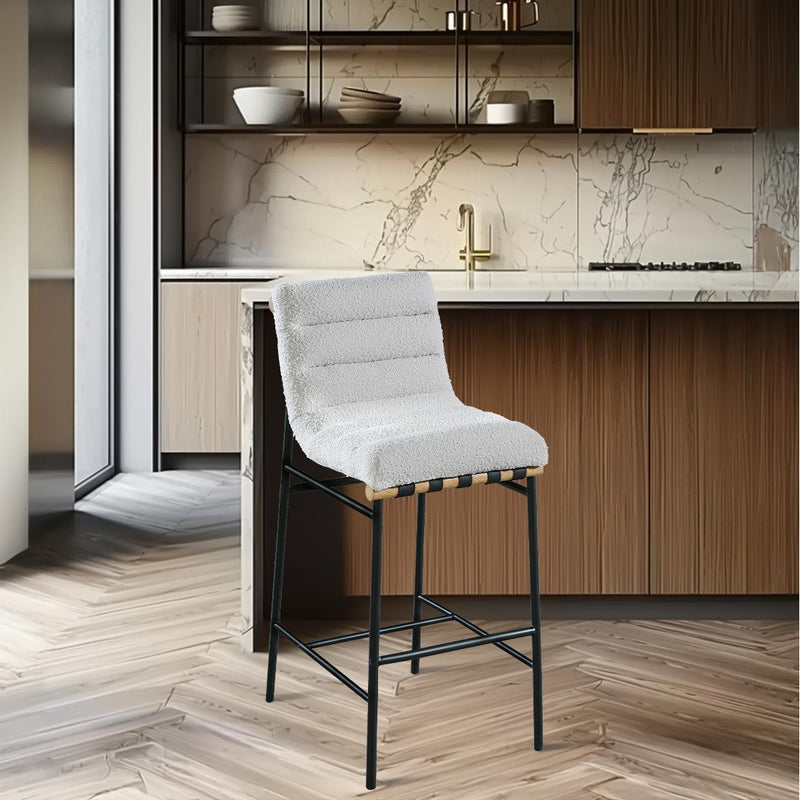 Meridian Burke Cream Boucle Fabric Bar Stool IMAGE 2