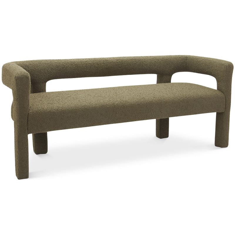Meridian Athena Olive Green Boucle Fabric Bench IMAGE 1