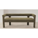 Meridian Athena Olive Green Boucle Fabric Bench IMAGE 2