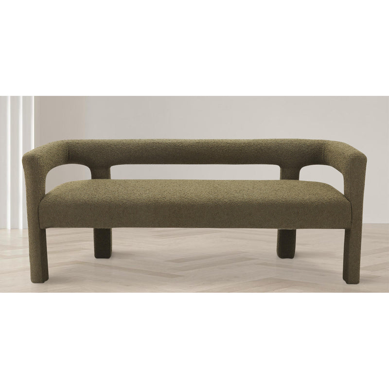 Meridian Athena Olive Green Boucle Fabric Bench IMAGE 2