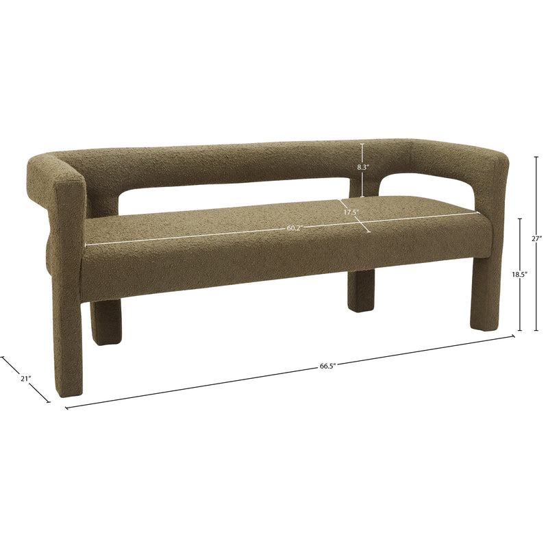 Meridian Athena Olive Green Boucle Fabric Bench IMAGE 8