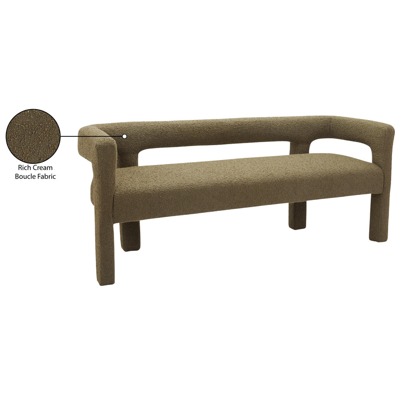 Meridian Athena Olive Green Boucle Fabric Bench IMAGE 9