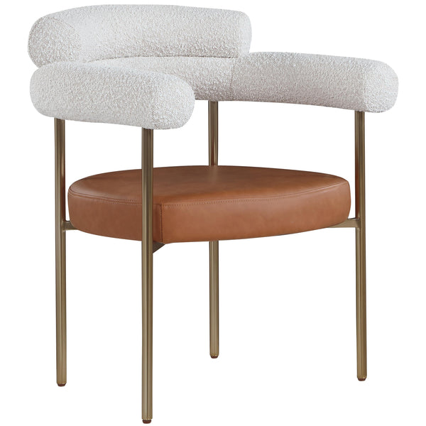 Meridian Blake Cognac Vegan Leather / Cream Boucle Fabric Dining Chair IMAGE 1