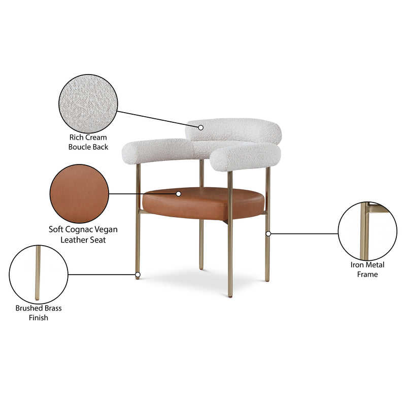 Meridian Blake Cognac Vegan Leather / Cream Boucle Fabric Dining Chair IMAGE 9