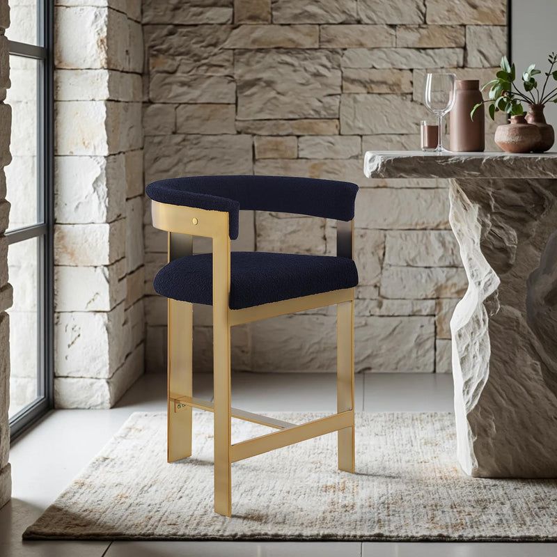 Meridian Romeo Navy Boucle Fabric Counter Stool IMAGE 2