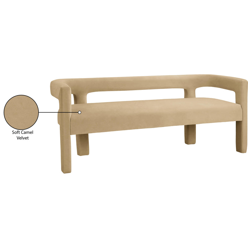 Meridian Athena Camel Velvet Bench IMAGE 7