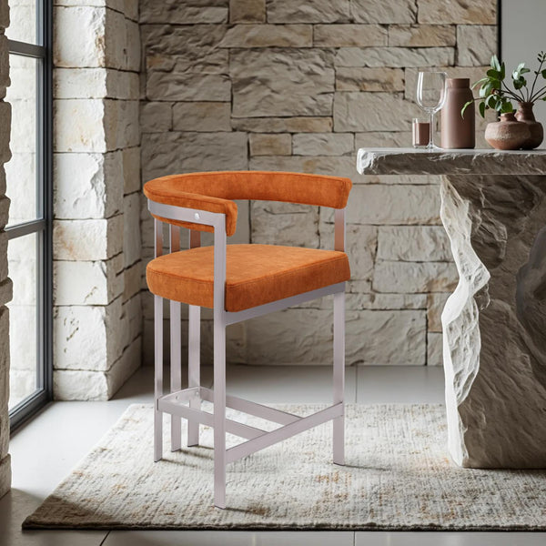 Meridian Marcello Cognac Velvet Counter Stool IMAGE 2