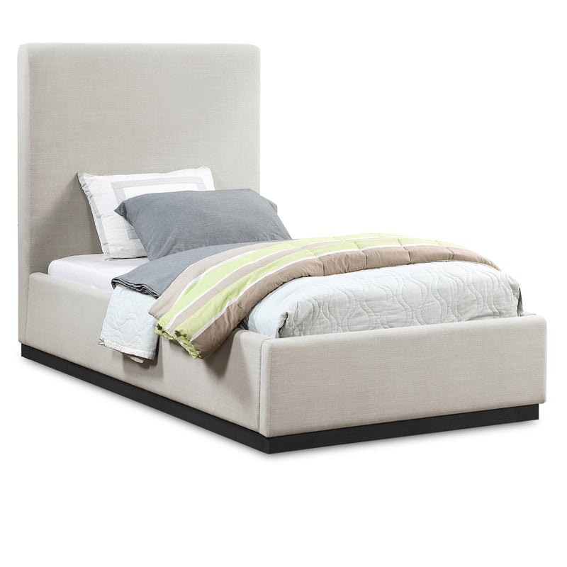 Meridian Alfie Beige Linen Textured Fabric Twin Bed IMAGE 1