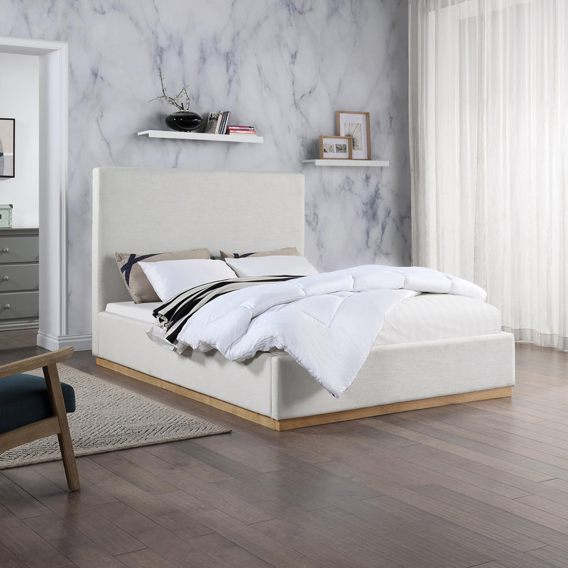 Meridian Alfie Cream Linen Textured Fabric Full Bed IMAGE 2