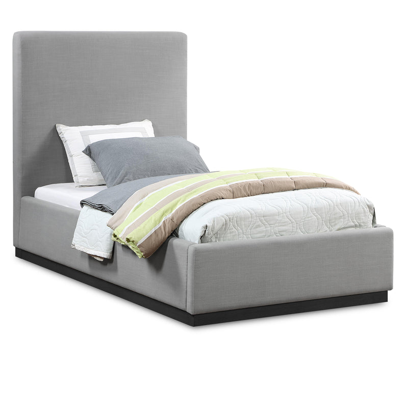 Meridian Alfie Grey Linen Textured Fabric Twin Bed IMAGE 1