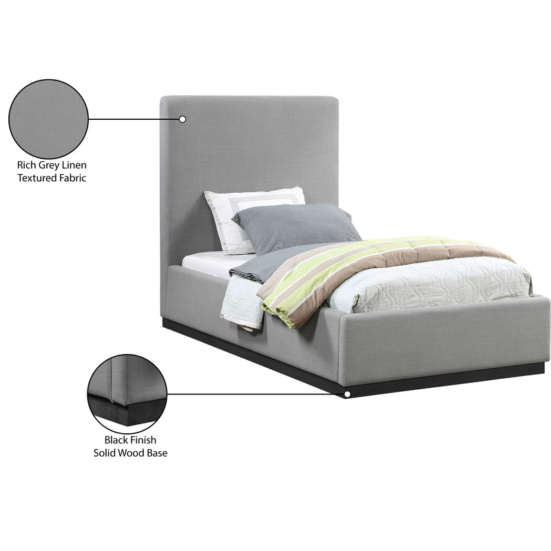 Meridian Alfie Grey Linen Textured Fabric Twin Bed IMAGE 9