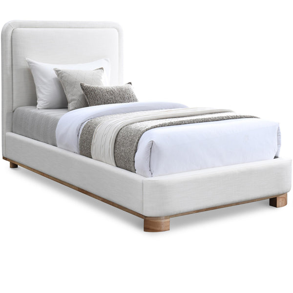 Meridian Nolita Cream Linen Textured Fabric Twin Bed IMAGE 1