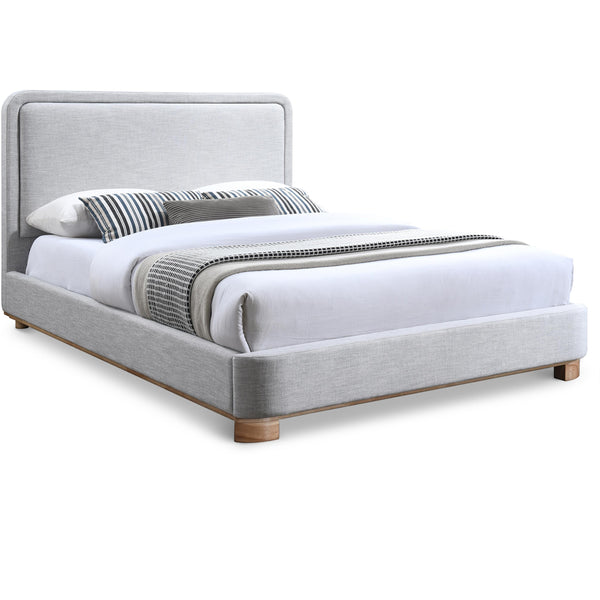 Meridian Nolita Grey Linen Textured Fabric Queen Bed IMAGE 1