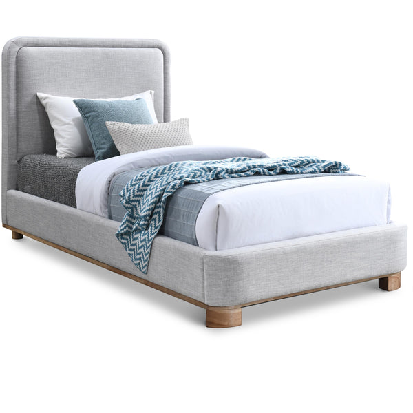 Meridian Nolita Grey Linen Textured Fabric Twin Bed IMAGE 1