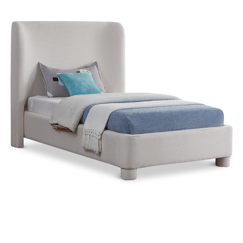 Meridian Penny Cream Linen Textured Fabric Twin Bed IMAGE 1