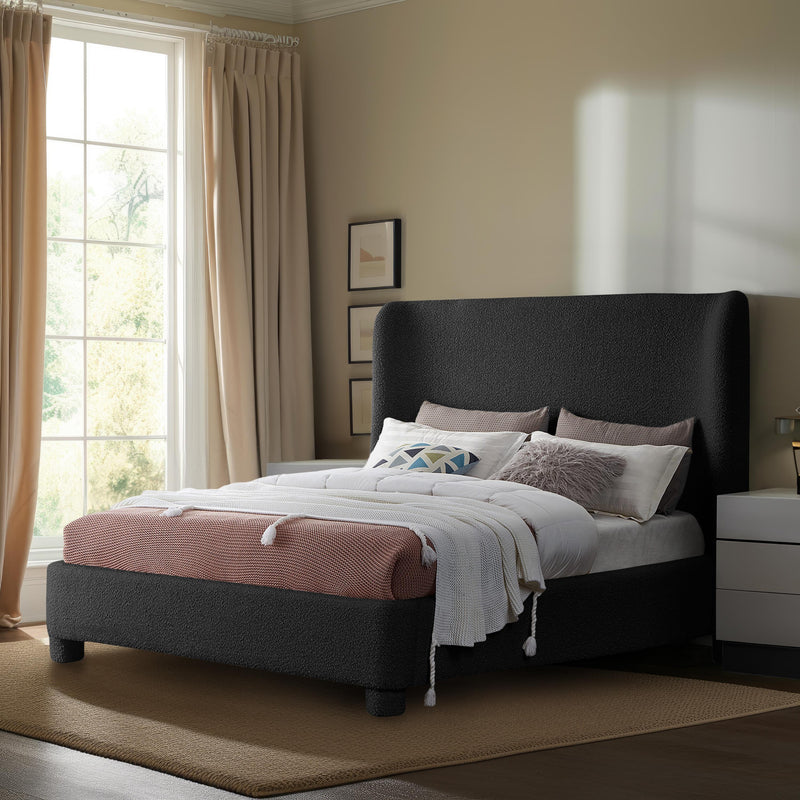 Meridian Penny Black Boucle Fabric Full Bed IMAGE 2