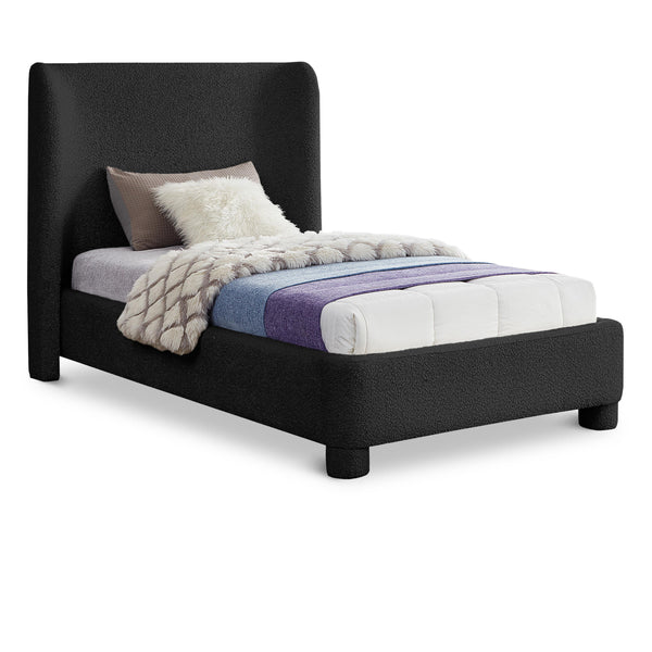 Meridian Penny Black Boucle Fabric Twin Bed IMAGE 1