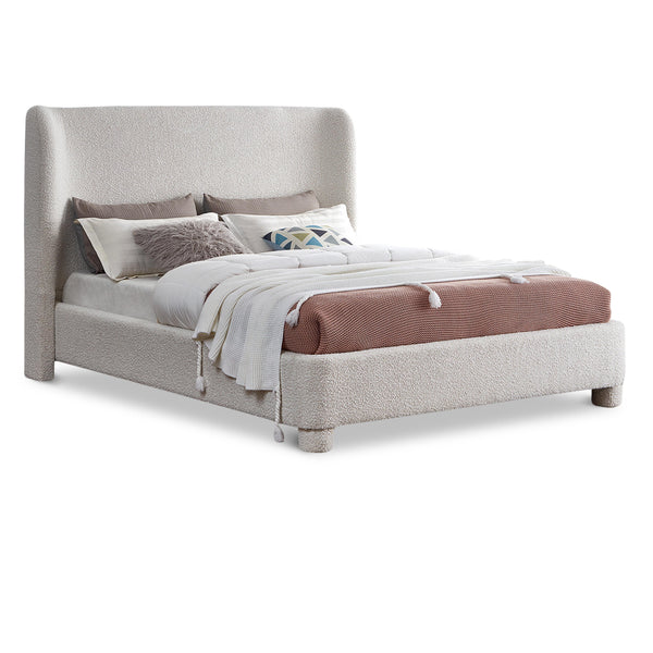 Meridian Penny Cream Boucle Fabric Queen Bed IMAGE 1