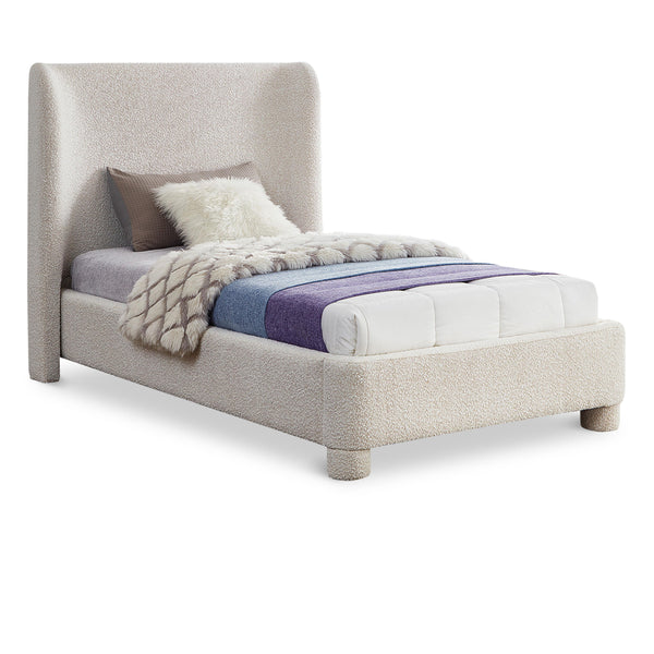 Meridian Penny Cream Boucle Fabric Twin Bed IMAGE 1