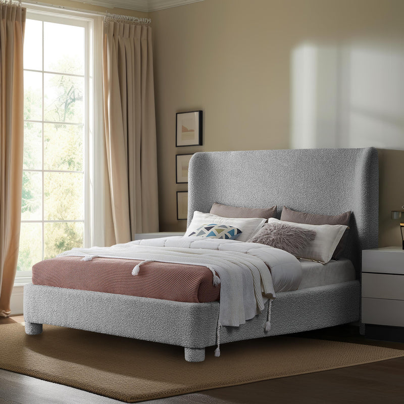 Meridian Penny Grey Boucle Fabric Full Bed IMAGE 2