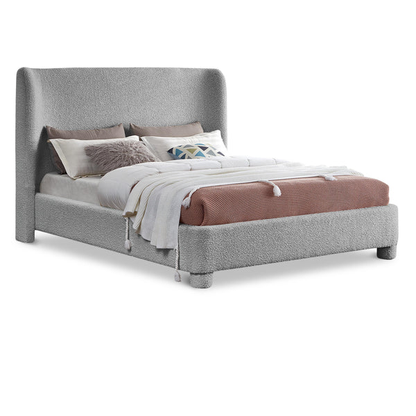 Meridian Penny Grey Boucle Fabric Queen Bed IMAGE 1
