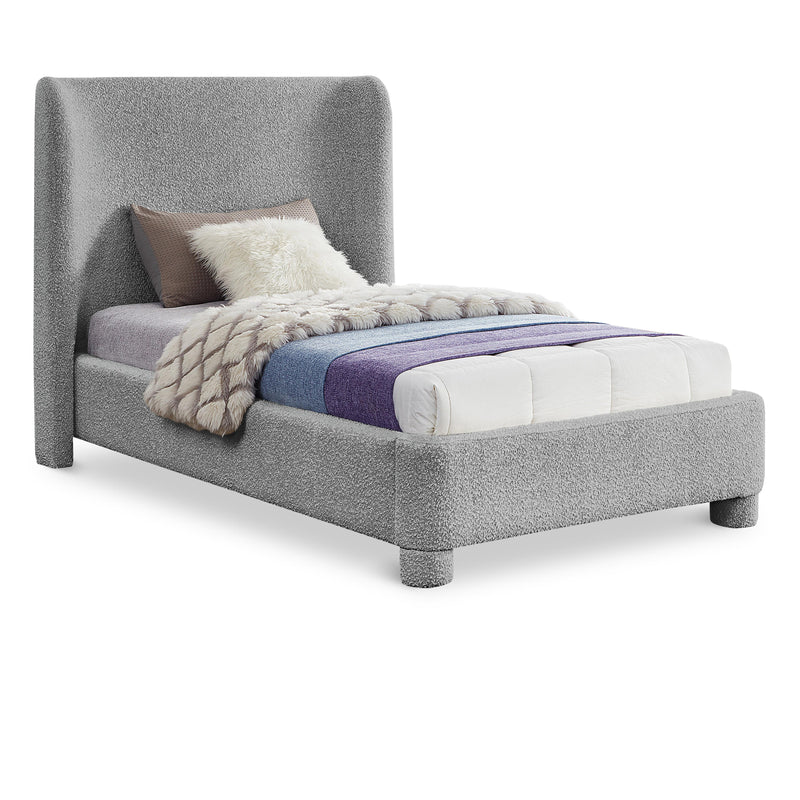 Meridian Penny Grey Boucle Fabric Twin Bed IMAGE 1