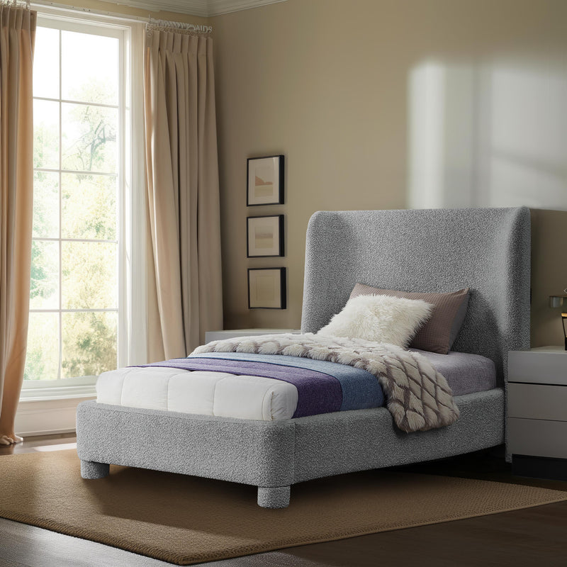 Meridian Penny Grey Boucle Fabric Twin Bed IMAGE 2