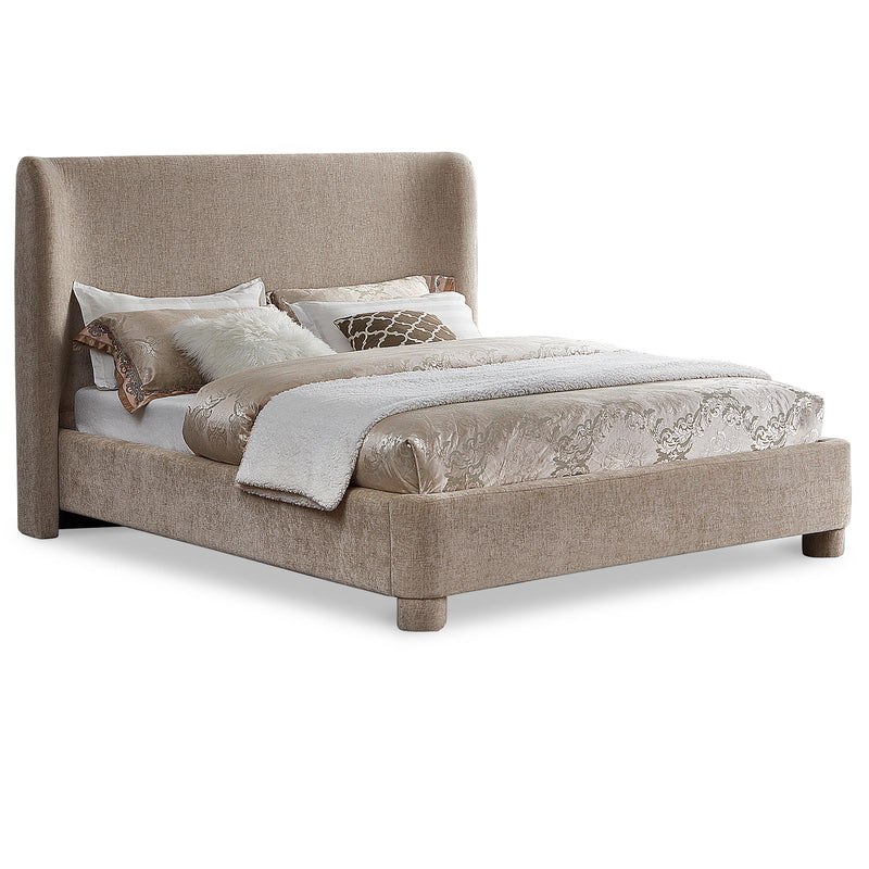 Meridian Penny Beige Chenille Fabric King Bed IMAGE 1