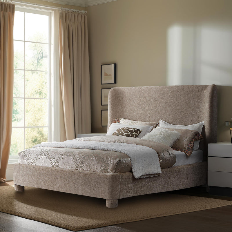 Meridian Penny Beige Chenille Fabric Queen Bed IMAGE 2