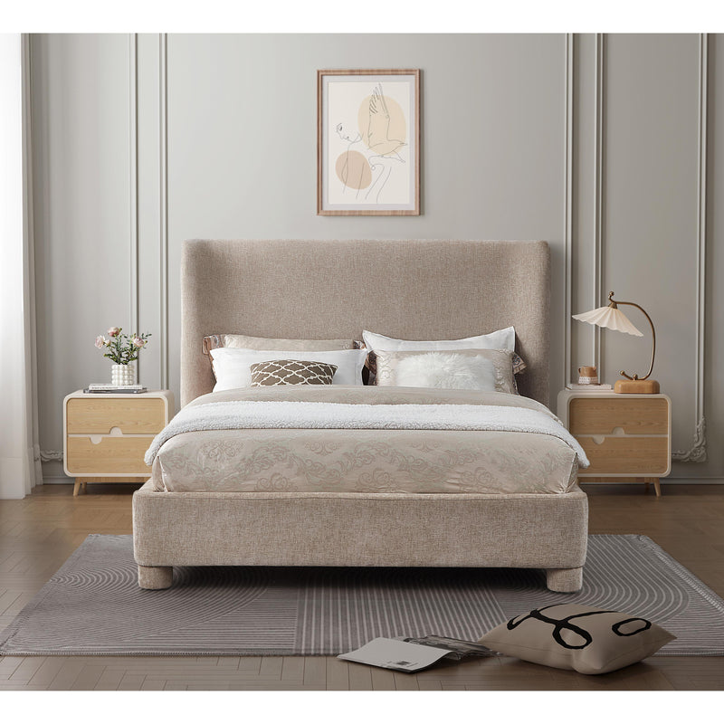 Meridian Penny Beige Chenille Fabric Queen Bed IMAGE 4