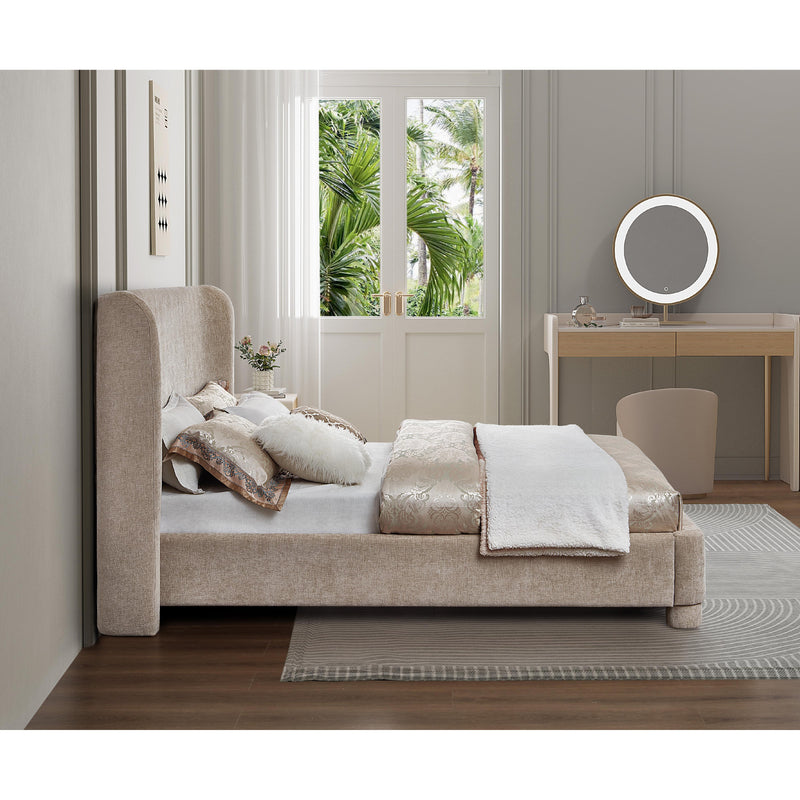 Meridian Penny Beige Chenille Fabric Queen Bed IMAGE 6