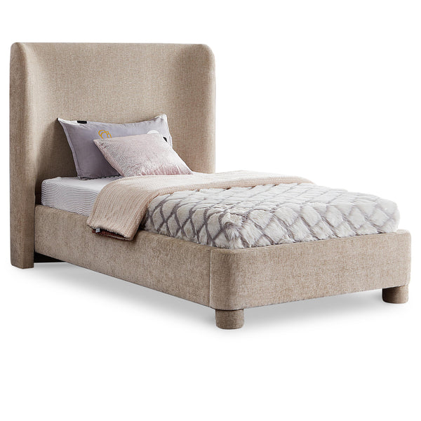 Meridian Penny Beige Chenille Fabric Twin Bed IMAGE 1