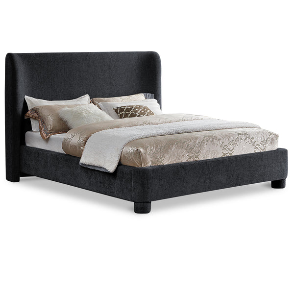 Meridian Penny Black Chenille Fabric Queen Bed IMAGE 1