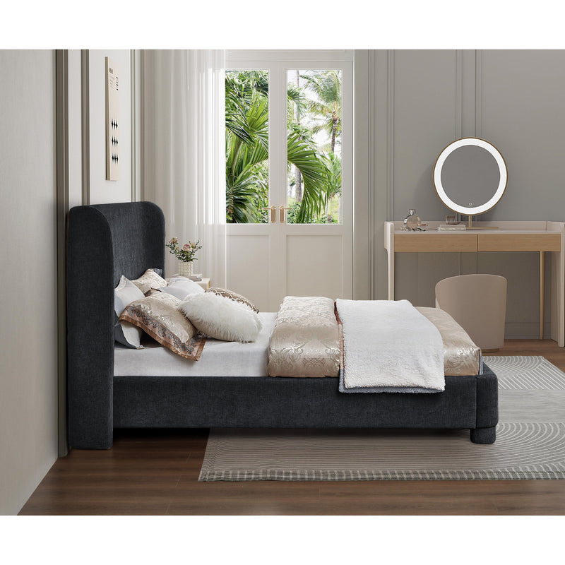 Meridian Penny Black Chenille Fabric Queen Bed IMAGE 6