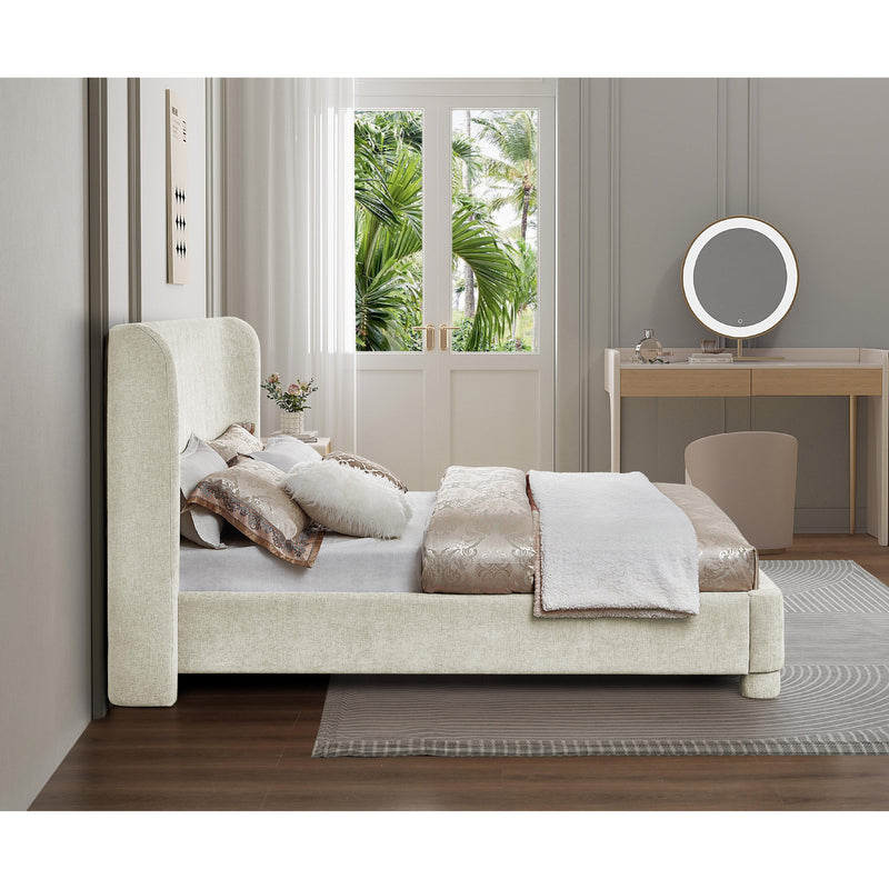 Meridian Penny Cream Chenille Fabric Queen Bed IMAGE 6