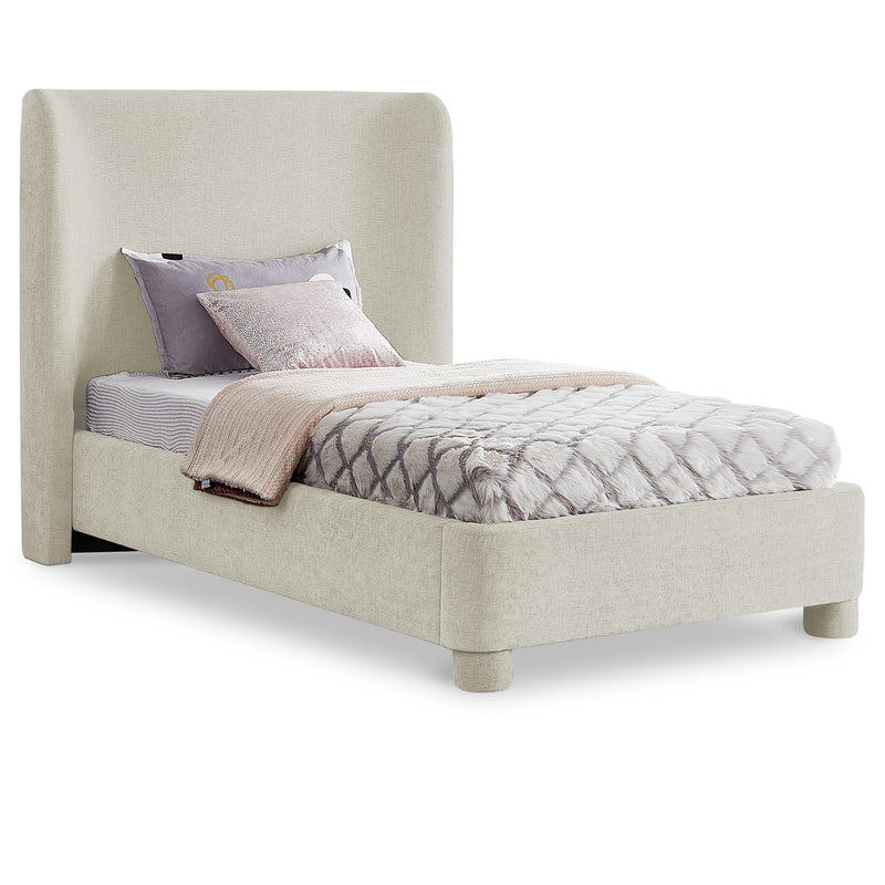 Meridian Penny Cream Chenille Fabric Twin Bed IMAGE 1