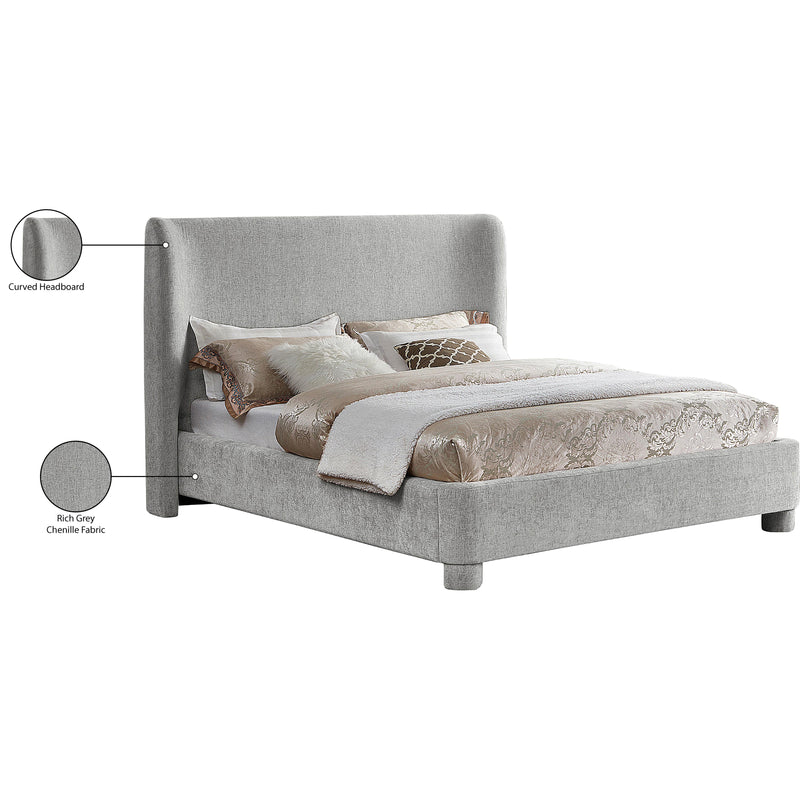 Meridian Penny Light Grey Chenille Fabric Queen Bed IMAGE 11