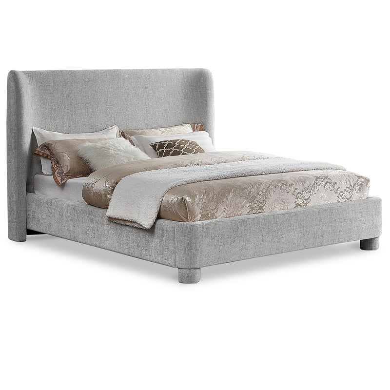 Meridian Penny Light Grey Chenille Fabric Queen Bed IMAGE 1