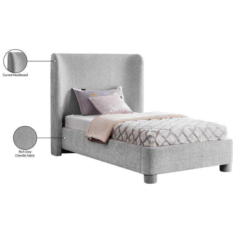 Meridian Penny Light Grey Chenille Fabric Twin Bed IMAGE 11