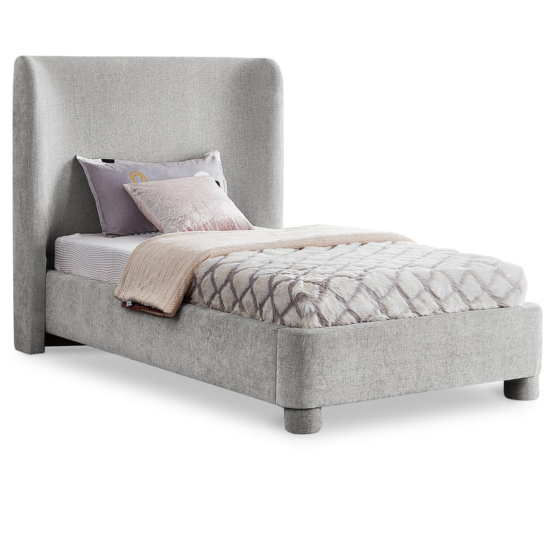 Meridian Penny Light Grey Chenille Fabric Twin Bed IMAGE 1