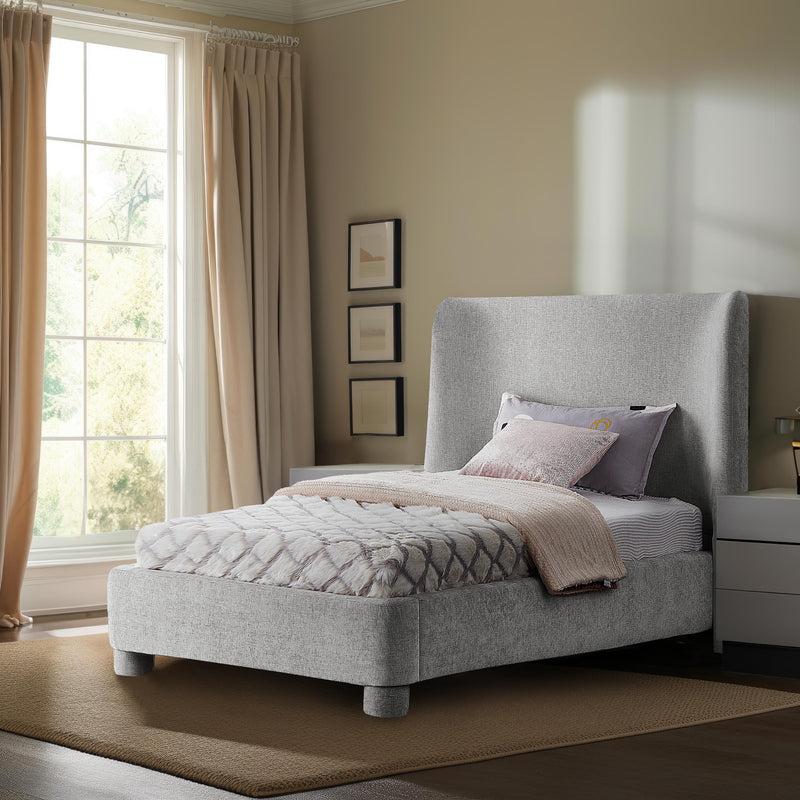 Meridian Penny Light Grey Chenille Fabric Twin Bed IMAGE 2