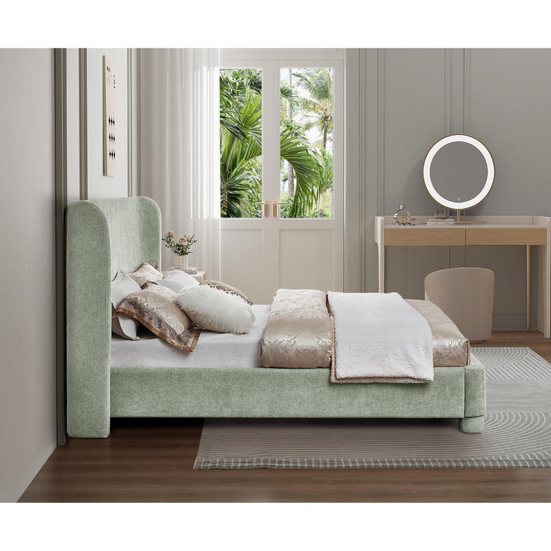 Meridian Penny Mint Green Chenille Fabric King Bed IMAGE 6