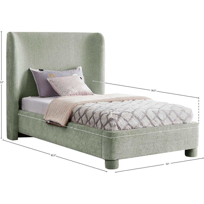 Meridian Penny Mint Green Chenille Fabric Twin Bed IMAGE 10