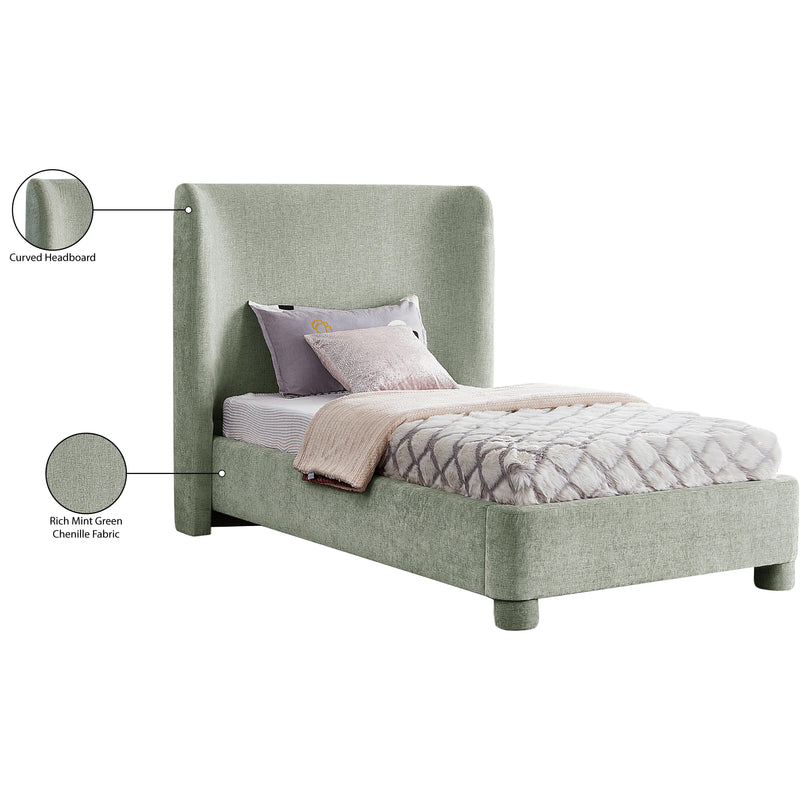 Meridian Penny Mint Green Chenille Fabric Twin Bed IMAGE 11