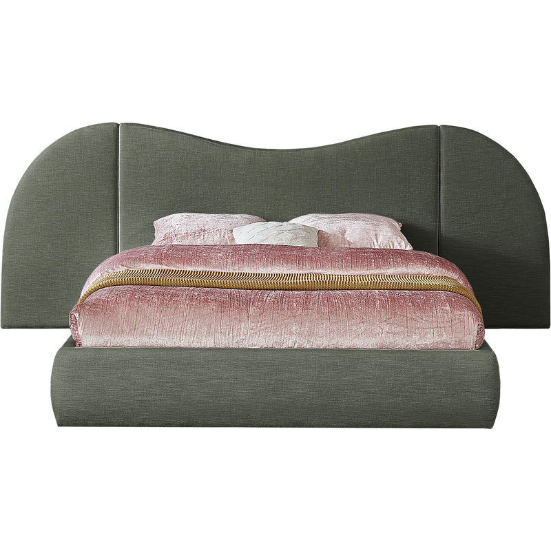 Meridian Everest Olive Green Linen Textured Fabric Queen Bed (3 Boxes) IMAGE 3