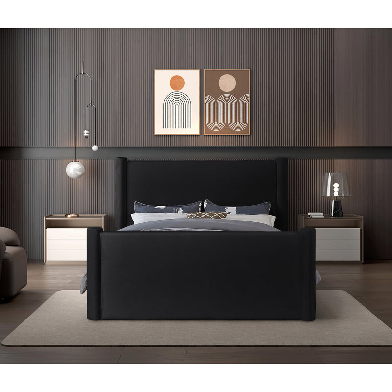 Meridian Elias Black Velvet Queen Bed IMAGE 4